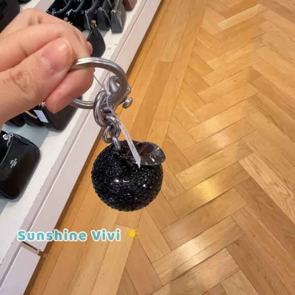 NWT Coach Resin Crystal Apple Bag Charm Keychain Silver / Black CCD29